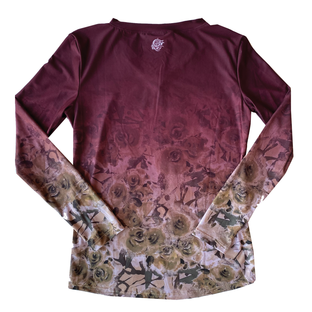 Wild Rose Camo Maroon UPF50+ V-Neck