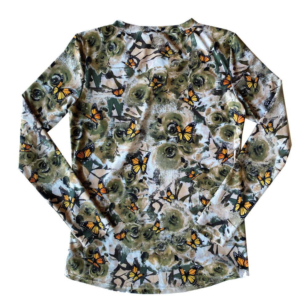 Wild Rose Camo Butterfly UPF50+ V-Neck