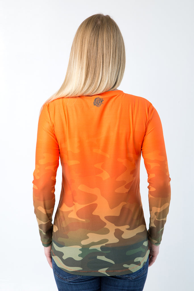 Orange Army Camo UPF50+ V-Neck