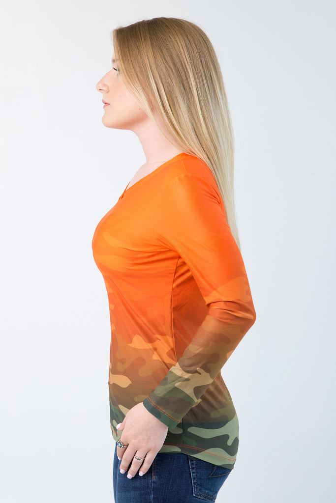 Orange Army Camo UPF50+ V-Neck