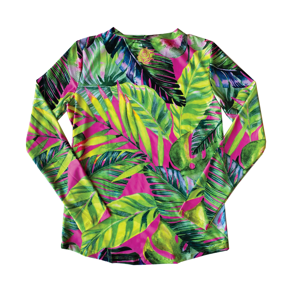 Pink Palm UPF50+ V-Neck